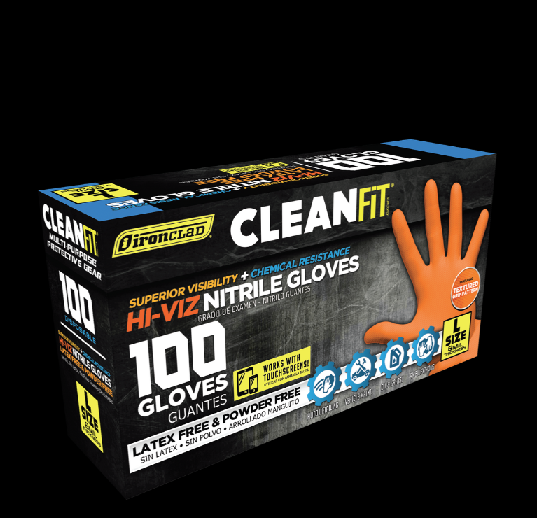 Ironclad CleanFit 8 mil Textured Orange Nitrile Disposable Gloves (Box of 100) from GME Supply